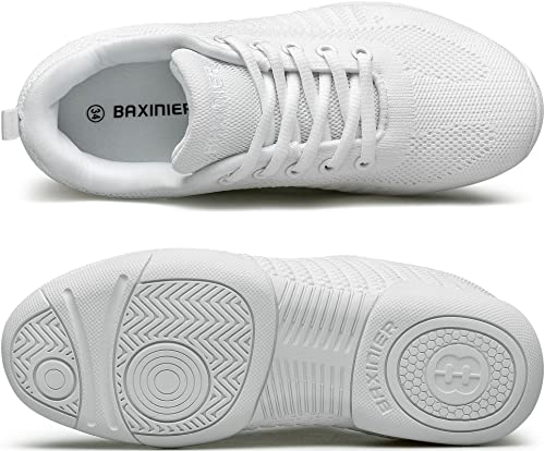 BAXINIER Girls White Cheerleading Shoes Breathable Youth Cheer Competition Sneakers Athletic Training Dance Tennis Walking Shoes - White 3 Big Kid