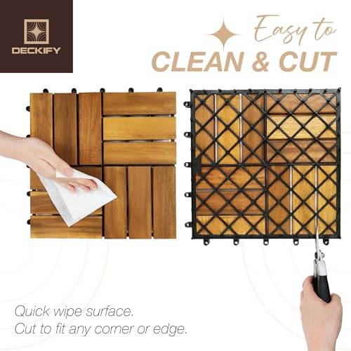 DECKIFY 9-Piece Acacia Wood Interlocking Deck Tiles, Golden Teak Crossed