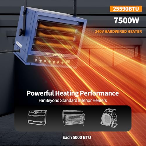 TEMPWARE 7500W Electric Garage Heater 240V Hardwired Ceiling Mount Heater