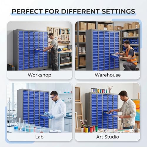 KQZZIV Parts Cabinet with 75 Drawers, 25.8x8.6x35.4 Inches, Small Parts Organizer with ABS Material Drawers, Adjustable Dividers and Labels, Ideal for Workshop and Garage