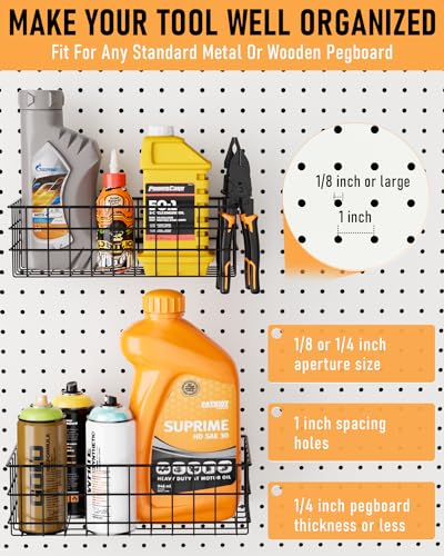 INCLY 4 Pack Pegboard Baskets Bins Set, Black Metal Pegboard Accessories