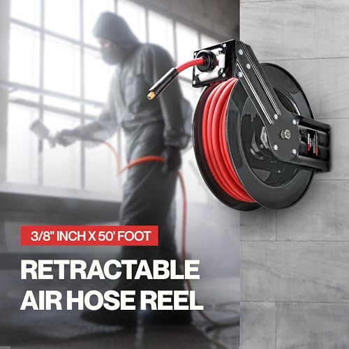 ReelWorks Retractable Air Hose Reel, 3/8" x 50 ft, 300 PSI, Hybrid