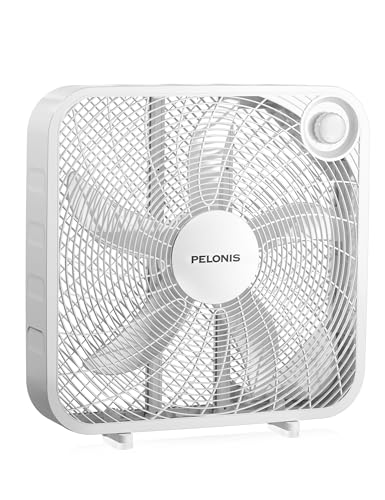 PELONIS 3-Speed, 20-Inch Box Fan for Bedroom, 5 Blades, 2295 CFM, White