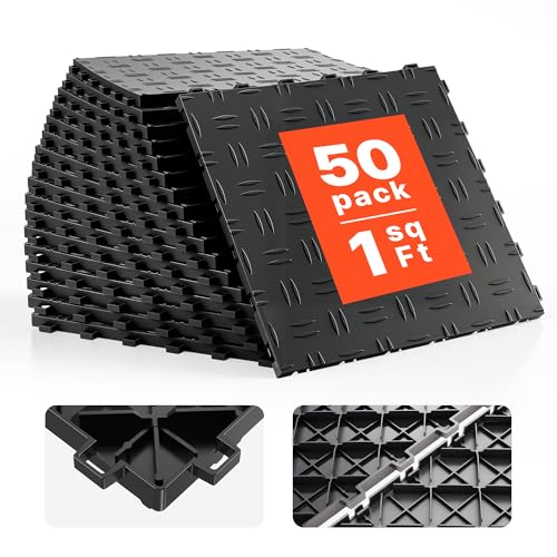 VEVOR Garage Floor Tiles 12 x 12 x 0.53 inch, Interlocking Design Ease of Installation Double-Sided Texture Non-Slip Sturdiness, for Garages, Basements, Repair Shops, Black, 50 Pack