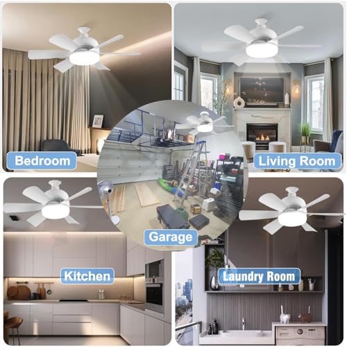 2Pack Socket Fan Light, LED Socket Ceiling Fans with Lights and Remote, 18 Inch Low Profile Screw in Ceiling Fan Light, Dimmable 3000-6500K Fan Light Bulb for Bedroom, Kitchen, Laundry Room, Garage