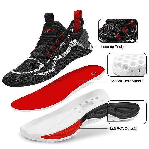 RUNSIDE Boys Girls Sneakers for Outdoor, Size 6 Big, Black/Red