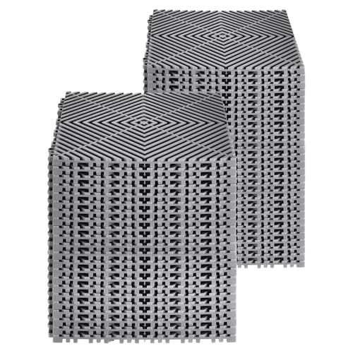 VEVOR Interlocking Drainage Mat, 12” x 12” Modular Interlocking Cushion, 50 Pcs Splicing Drainage Mats, Non-Slip PP Drainage Floor Tile and Shower Mat, for Garage, Garden, Kitchen & Outdoor, Gray