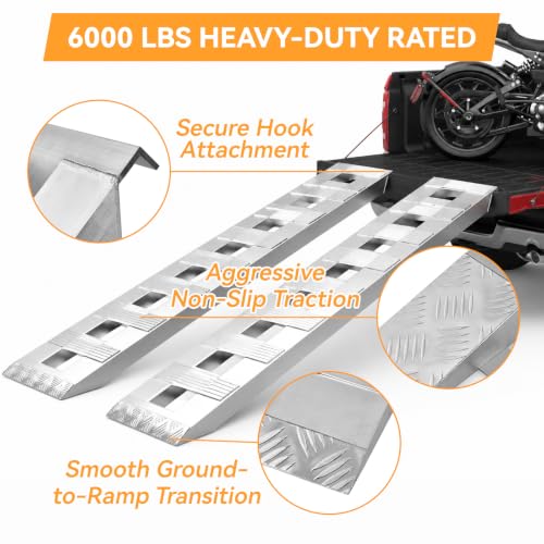 FULUPET 2PCS 58''x14'' Heavy Duty Aluminum Trailer Ramps, 6000lbs Capacity Loading Ramps with Extra Wide Flat Surface, Lightweight for ATV, UTV, Lawn Mower and Tractor (58''x14'')