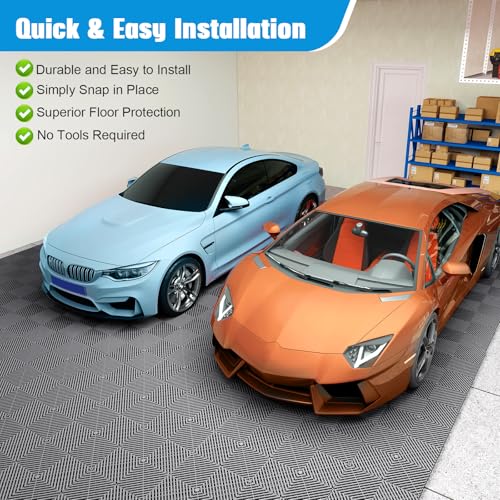 Jocoevol 60-Pcs Interlocking Tile, 12" x 12" Indoor/Outdoor Self-Drainage Interlocking Floor Tiles, Non-Slip Heavy-Duty Polypropylene Splicing Flooring Tile for Garage Patio Pool Bathroom, Grey