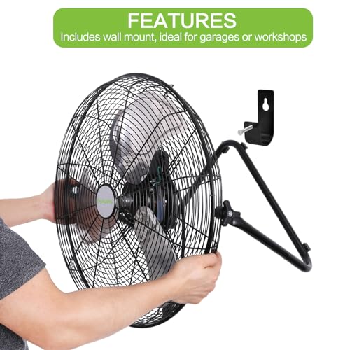 hykolity 4600 CFM 20" High Velocity Floor Fan, 3-Speed Heavy Duty Metal Fan with Wall-Mounting System, Industrial Shop Fan for Commercial, Garage, Greenhouse, 2 Pack