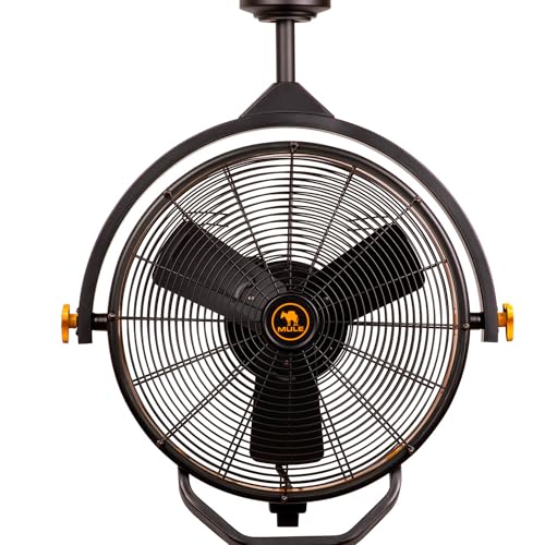 MULE 18 in. 3 Speed Ceiling Mounted Plug-In Cord Garage Fan with Remote - 52035-01 (Black & Yellow)