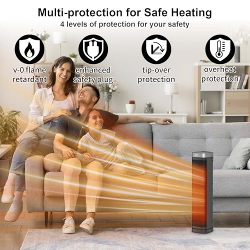 Portable Space Heater, 1500W Ceramic Heating Fan with Thermostat, Remote Control, 3 Heating Modes, 70° Oscillation, Ideal for Office, Home, and Bedroom Use