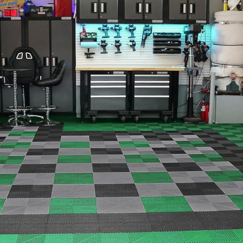 VEVOR Interlocking Drainage Mat, 12” x 12” Modular Interlocking Cushion, 55 Pcs Splicing Drainage Mats, Non-Slip PP Drainage Floor Tile and Shower Mat, for Garage, Garden, Kitchen & Outdoor, Gray