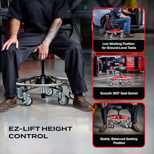 Vyper Elevated Steel Max EZ-Lift Shop Chair with Backrest, Black Legs