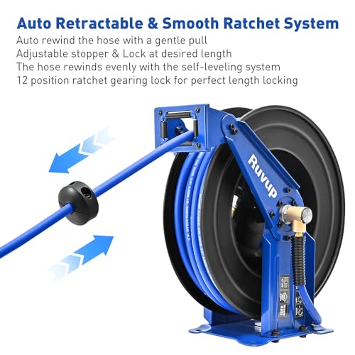 Ruvup Air Hose Reel 3/8"x75ft Auto Retractable Air Compressor Tool HoseReel