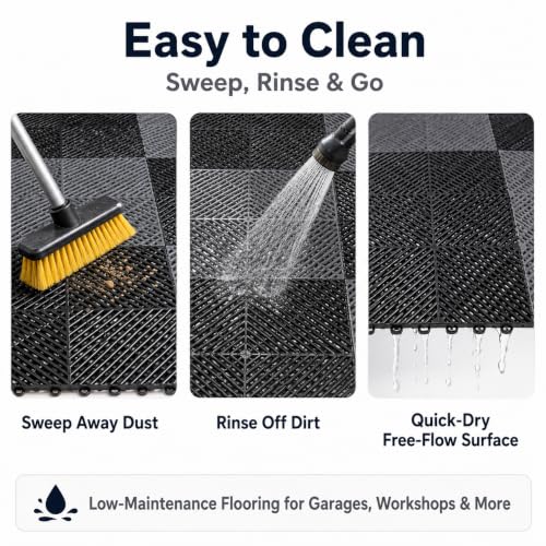 Japard Garage Floor Tiles, 20 Pack Interlocking Flooring Drainage 15.7 x 15.7 inch Covering 34 Sq Ft, Hard Plastic Easy to Install, Outdoor Indoor Basement Parking (Gray)