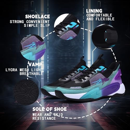 CJSPORX Men Basketball Shoes Non Slip Breathable Outdoor Fashion Sneakers Black&Blue-2 Size 8.5