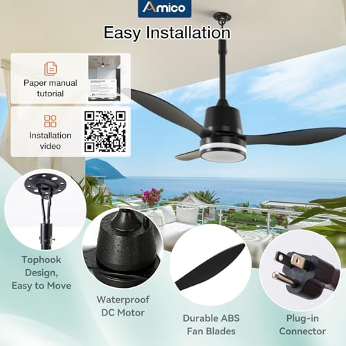 Amico 42" Outdoor Ceiling Fans with Lights, IP65 Waterproof Gazebo Fan