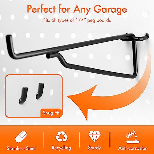 2 Pack Pegboard Shelves with Brackets, Peg Shelf Board with Hooks Fits 1/8" 1/4" Pegs Slots, Peg Board Organizer Accessories Various Tools Storage Arrange System for Garage Craft Workshop Workbench