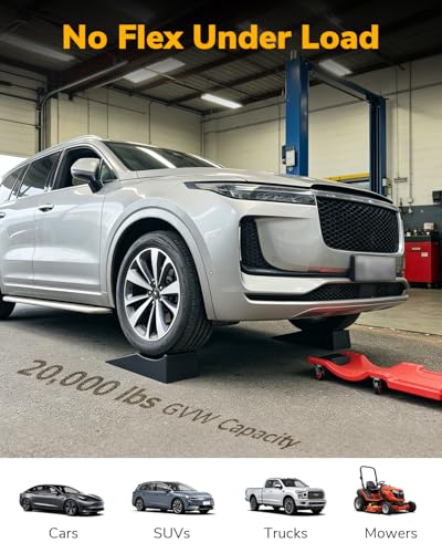 ROBLOCK Car Ramps for Lift and Vehicle Maintenance, Portable Low Profile Car Ramps for Garage, Heavy Duty Tire Ramps for Low Chassis Cars and Support Jack, 26''x9.8''x5.9'', G.V.W 20000 LBS, 2 PCS
