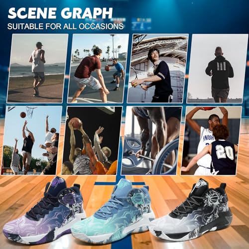 MAIZUN Mens Basketball Shoes Fashion Non-Slip Lightweight Breathable Outdoor Sneakers Cushioning Workout Shoes for Running Walking Sports Training Black