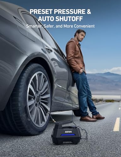 AstroAI AIRUN H Tire Inflator Portable Air Compressor,Fast Inflation Electric Air Pump for Car Tires-Car Accessories,9.8Ft Cord-12VDC-Powered Auto Shut-Off with Digital Pressure Gauge,LED Light,Blue