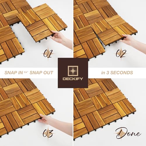 DECKIFY 9-Piece Acacia Wood Interlocking Deck Tiles, Golden Teak Crossed