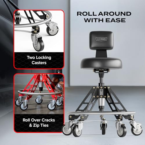 Vyper Elevated Steel Max EZ-Lift Shop Chair with Backrest, Red Legs
