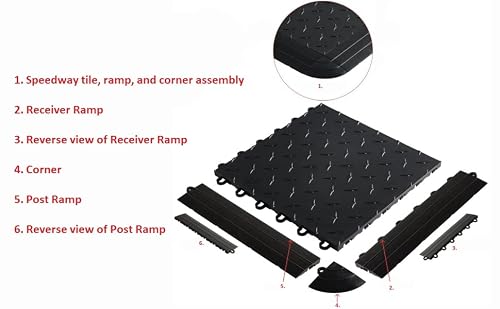 Speedway Diamond Interlocking Garage Floor Tiles 12 x 12 x 0.5 in, Black, 50 Piece Set