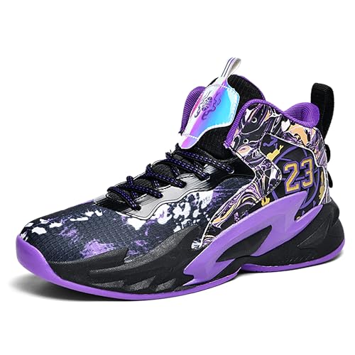 BEMYGREENBAG Mens High Top Basketball Shoes Arch Support Sneakers Comfortable Actual Combat Shoes High Elasticity Sports Shoes Black-Purple Size 10