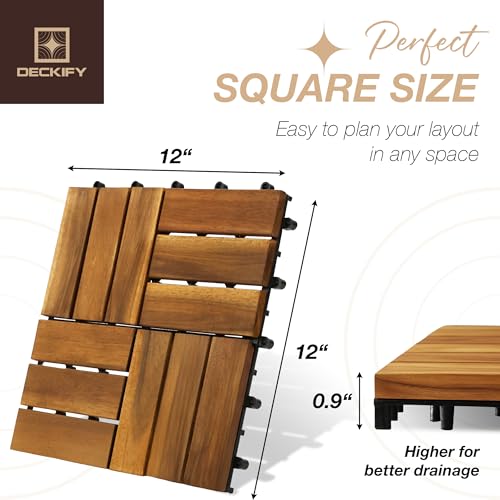DECKIFY 9-Piece Acacia Wood Interlocking Deck Tiles, Golden Teak Crossed