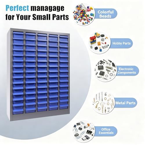 75 Drawers Parts Cabinet with Label Stickers, Nut and Bolt Organizer with ABS Material Drawers, Bolt Bin Storage Cabinet for Screws, Bolts, Nuts in Workshop, Garage, Office (75 Drawers)