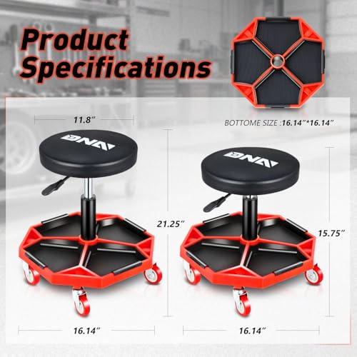 DNA Motoring TOOLS-00253 Adjustable Height Pneumatic Garage Seat Rolling Mechanic Stool with Tool Tray Storage,300lbs Max Weight Capacity