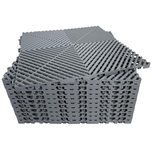 HTWELL Interlocking Garage Floor Tiles, Rigid Drainage 16"x16" Gray 24-Pack