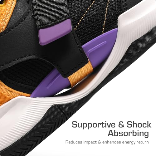 DREAM PAIRS Boys Girls Basketball Shoes Little Kid Big Kid Non-Slip Sport Athletic Sneakers Boys Comfortable Durable School Training Shoes,Size 4 Big Kid,Black/Gold/Purple,SDBS2302K