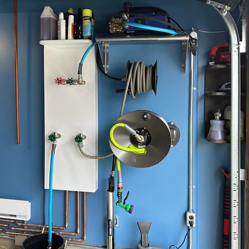 Master Mechanic 3/8" x 100' Lightweight Compact Wall Mount Retractable Powder Coated Steel Air Compressor Open Hose Storage Reel, Black
