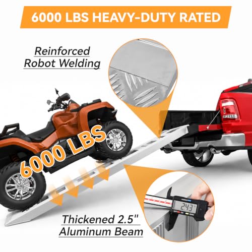 FULUPET 2PCS 58''x14'' Heavy Duty Aluminum Trailer Ramps, 6000lbs Capacity Loading Ramps with Extra Wide Flat Surface, Lightweight for ATV, UTV, Lawn Mower and Tractor (58''x14'')