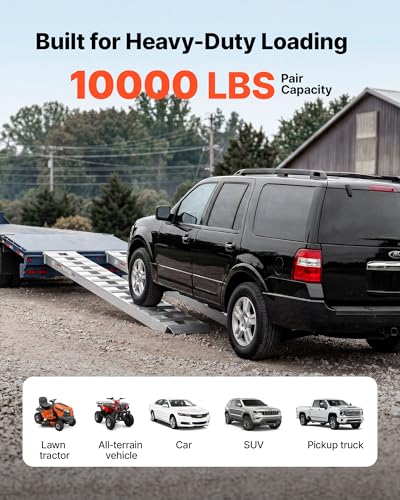 VEVOR Aluminum Trailer Ramps, 2PCS 96 x 15 in, Heavy-Duty Truck Ramp Set, 10000LBS Combined Capacity ATV Loading Ramps for Pickup Trucks, Motorcycles, Lawn Mowers, Cars, Farm Tractors, Carts