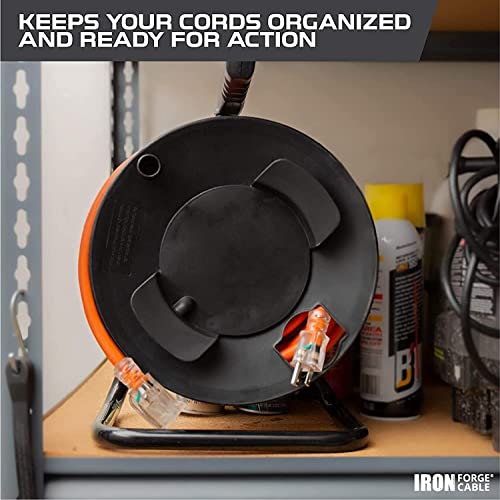 Iron Forge Cable Extension Cord Storage Reel, Metal Stand - Black