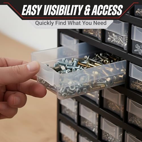 Storage Bin with Drawers - 41-Drawer Plastic Tool Organizer - Hardware or Craft Cabinet for Storing Beads, Toys, or Nuts and Bolts by Stalwart (Black)