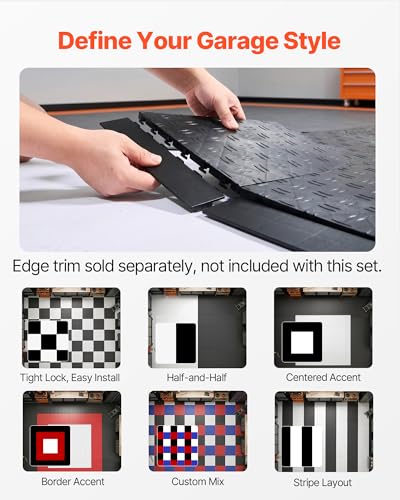 VEVOR Garage Floor Tiles 12 x 12 x 0.53 inch, Interlocking Design Ease of Installation Double-Sided Texture Non-Slip Sturdiness, for Garages, Basements, Repair Shops, Black, 50 Pack