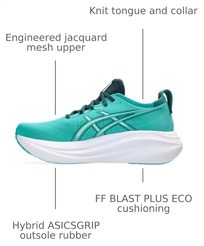 ASICS Men's Gel-Nimbus 27 Running Shoes, 11, Wave Teal/Saxon Green