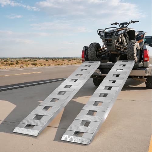 FULUPET 2PCS 58''x14'' Heavy Duty Aluminum Trailer Ramps, 6000lbs Capacity Loading Ramps with Extra Wide Flat Surface, Lightweight for ATV, UTV, Lawn Mower and Tractor (58''x14'')