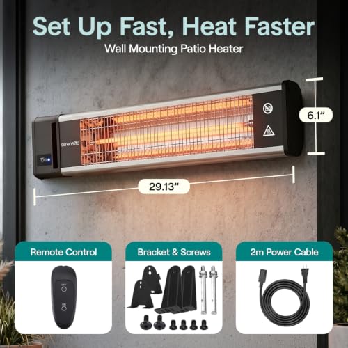 SereneLife Portable Infrared Indoor and Outdoor Electric Space Heater with Remote, IP65 Approved, 1500 Watt Wall-Mounted Hanging for Patio, Restaurant, Backyard, Garage, Decks, Gazebos, Cafes