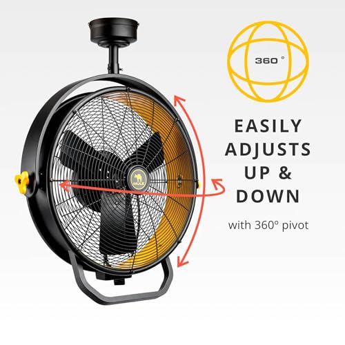 MULE 18 in. 3 Speed Ceiling Mounted Plug-In Cord Garage Fan with Remote - 52035-01 (Black & Yellow)