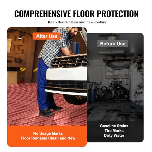 VEVOR Garage Floor Tiles 12 x 12 x 0.53 inch, Interlocking Design Ease of Installation Double-Sided Texture Non-Slip Sturdiness, for Garages, Basements, Repair Shops, Red, 50 Pack