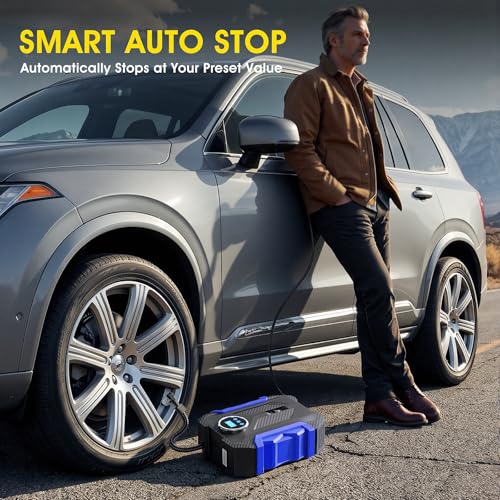 Digital Air Compressor for Car Auto Pump Portable Tire Inflator with LED Light DC 12V, Blue