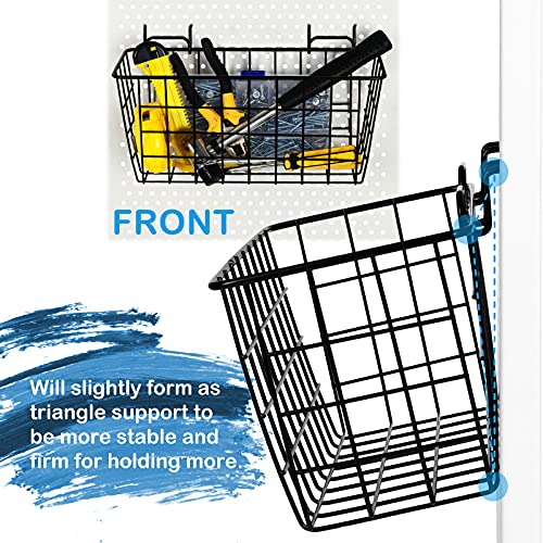 Pegboard Baskets 2 Pack Peg Board Metal Shelves Organizers (Medium, Black)