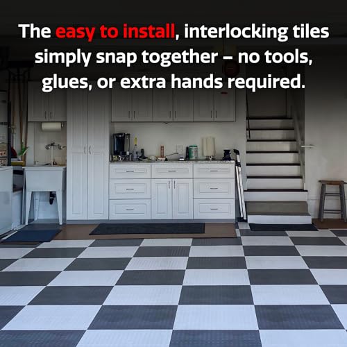 Big Floors GarageDeck Garage Floor Tiles, Interlocking Garage Flooring, Coin Pattern Non-Slip Heavy-Duty Copolymer Modular Tile (Black, 48 Pack of 12 x 12" Tiles, 48 Sq Ft)