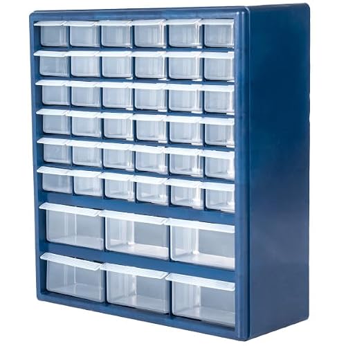Plastic Storage Drawers – 42 Compartment Organizer – Desktop or Wall Mount Container for Hardware, Parts, Crafts, Beads, or Tools by Stalwart, 10 Targets